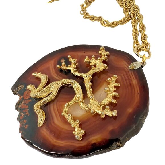 Brown Banded Carnelian Agate Slab Tree OF Life Pendant Necklace 24" Artesian - Picture 8 of 12